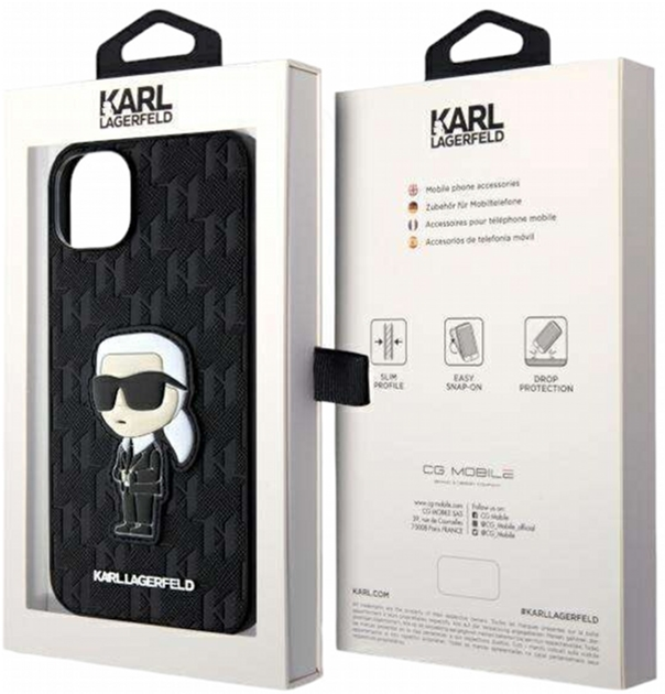 Etui CG Mobile Karl Lagerfeld Saffiano Monogram Iconic do Apple iPhone 14 Plus Czarny (3666339122553) - obraz 1
