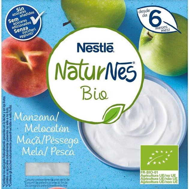 Deser mleczny Nestle Naturnes Bio Apple and Peach 4 x 90 g (7613036954747) - obraz 1