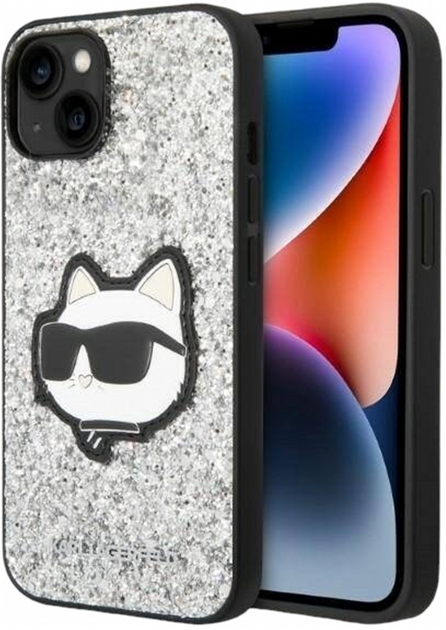 Etui CG Mobile Karl Lagerfeld Glitter Choupette Patch do Apple iPhone 14 Srebrny (3666339099435) - obraz 1