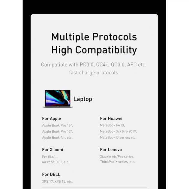 Мережевий зарядний пристрій BASEUS GaN3 Pro Fast Charger 2C+U 65W Black - зображення 6