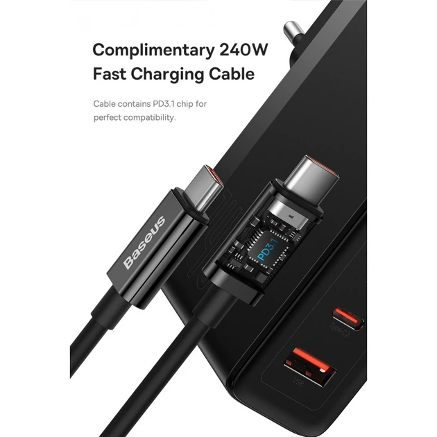 Сетевое зарядное устройство BASEUS GaN5 Pro 140W (2 Type-C + 1 USB) - изображение 7