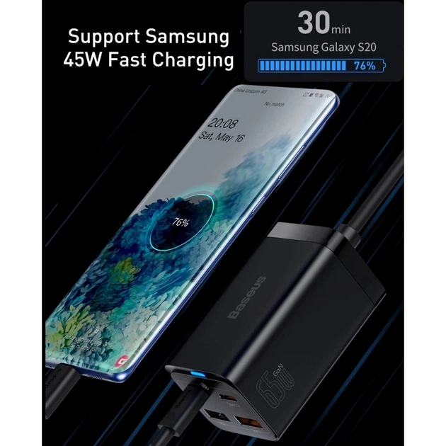 Мережевий зарядний пристрій BASEUS GaN3 Pro Desktop Fast Charger (2 Type-C + 2 USB) 65 W Black - зображення 10