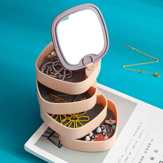 Шкатулка для украшений 4 отделения с зеркалом Rotating Jewelry Organizer - изображение 3