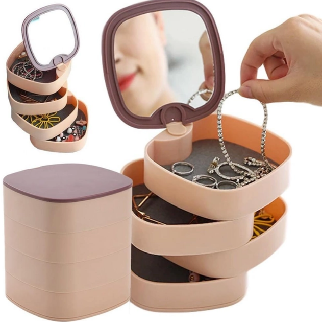 Шкатулка для украшений 4 отделения с зеркалом Rotating Jewelry Organizer - изображение 5