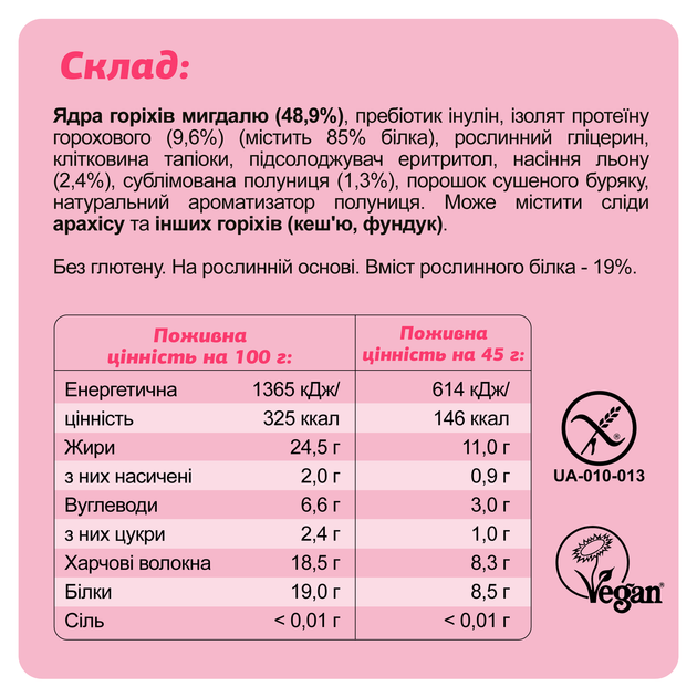 Батончик FIZI КЕТО протеіновий “Strawberry + almond” 45г - зображення 3