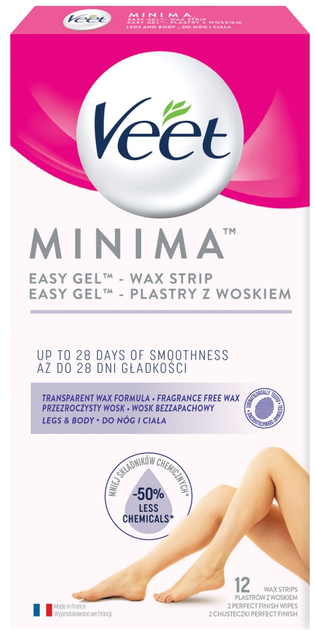 Plastry z woskiem do nóg i ciała Veet Minima Easy-Gel 12 szt (5900627095876) - obraz 1