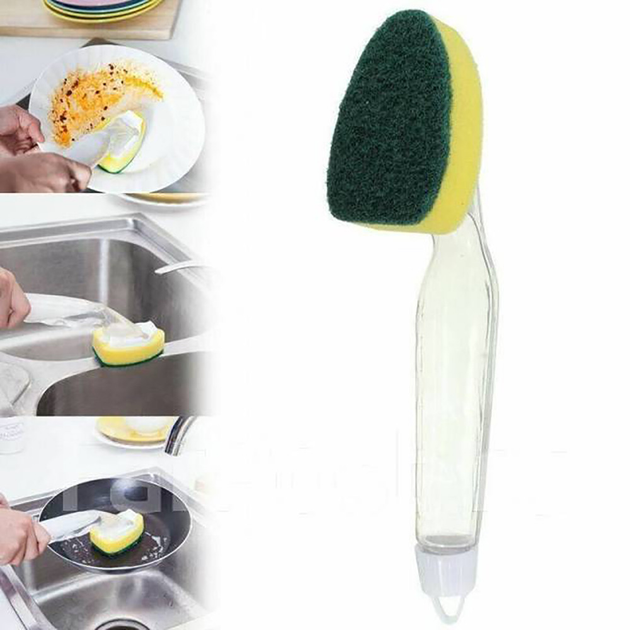 Губка для мытья посуды со встроенным дозатором с полой ручкой Sponge ...