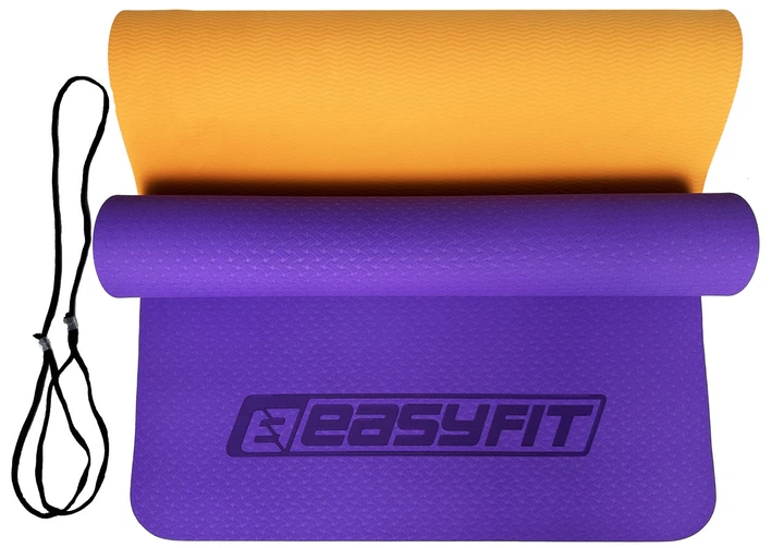 Килимок для йоги та фітнесу EasyFit TPE+TC 6мм двошаровий фіолетовий-помаранчевий - зображення 2