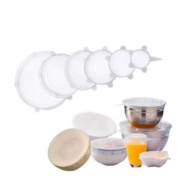Набор силиконовых крышек 6 шт Super stretch silicone прозрачный для ...