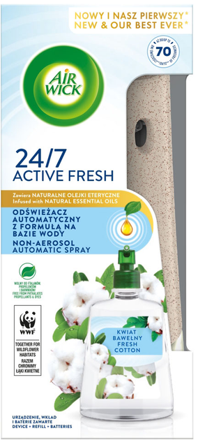 Автоматичний освіжувач повітря і заправка Air Wick Active Fresh з формулою на водній основі Квітка бавовни 228 мл (5908252010004) - зображення 1