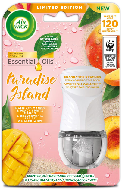 Elektryczny odświeżacz powietrsza i wkład Air Wick Paradise Island Mango i Brzoskwinia Spritz z Malediwów 19 ml (5908252005413) - obraz 1