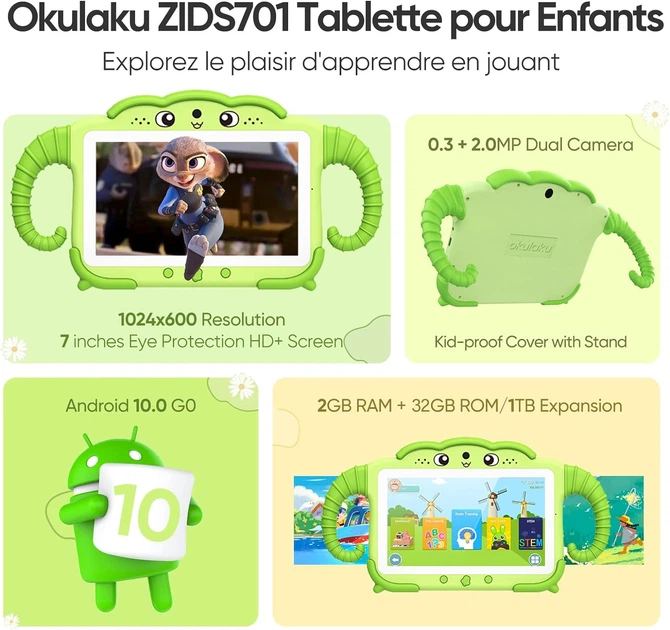 Планшет 7" Okulaku ZIDS701 2/64Gb 4 ядра Android 10 Зеленый - изображение 2