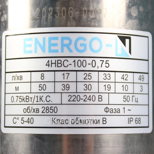 Насос ENERGO-N 4 НВС 100 0,75 Нmax 58 м Qmax 2.5 куб.м 750 Вт - изображение 3