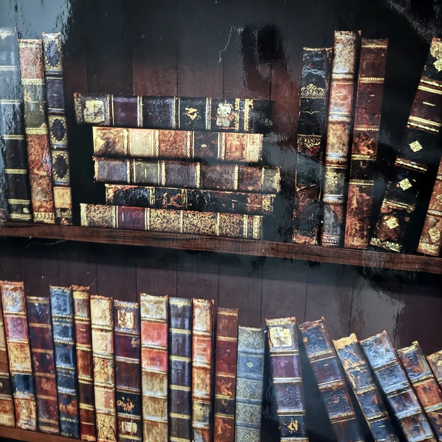 Вінілова наклейка на холодильник Книжкова шафа плівка коричневий фон книги глянцева 650*2000 мм - зображення 8