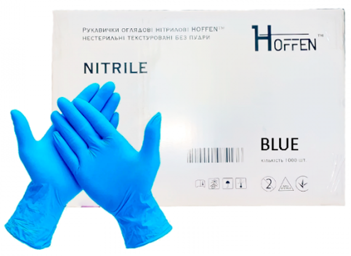 Перчатки нитриловые Hoffen Размер M 500 пар Синие (CM_66020) - изображение 1