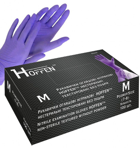 Перчатки нитриловые Hoffen Размер M 50 пар Фиолетовые (CM_66013) - изображение 1