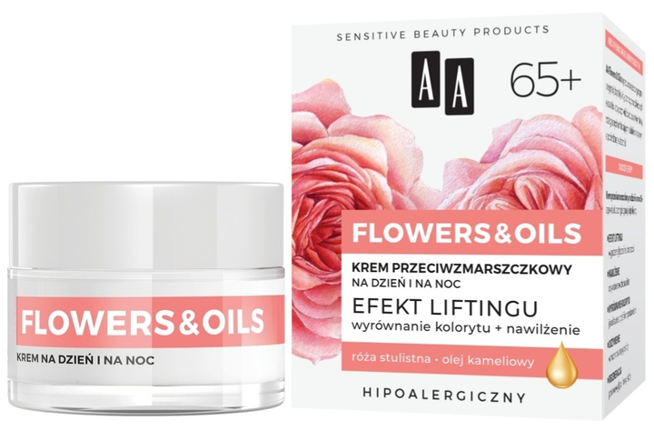 Крем проти зморшок AA Flowers&Oils 65+ Ліфтинг ефект 50 мл (5900116083919) - зображення 1