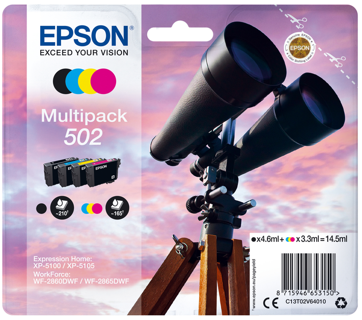 Zestaw tuszy Epson 502 Multipack Cyan/Magenta/Yellow/Black (8715946653150) - obraz 1