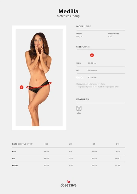 Эротические женские Трусики Obsessive Medilla crotchless thong XS/S Чёрный (SO9061) - изображение 5
