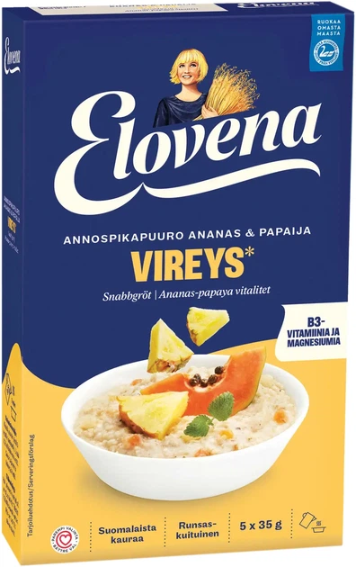 Каша овсяная Elovena Мгновенного приготовления Ананас и папайя 35 г х 5 шт (6411200113300) - Фото 1 Каша овсяная Elovena Мгновенного приготовления Ананас и папайя 35 г х 5 шт (6411200113300) - изображение 1