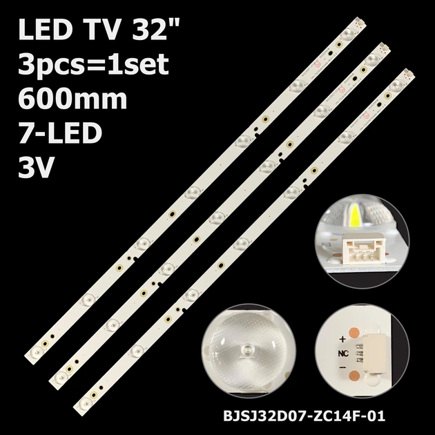 LED підсвітка TV 32" inch 600mm 7-led 3V BJSJ32D07-ZC14F-01 303JD315036 CRH-F323535070345-REV1.1 3pcs=1set - Фото 1 LED підсвітка TV 32" inch 600mm 7-led 3V BJSJ32D07-ZC14F-01 303JD315036 CRH-F323535070345-REV1.1 3pcs=1set - изображение 1