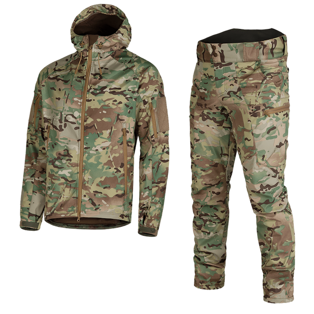 Костюм зимний мужской влаго-ветрозащитный SoftShell штаны и куртка Мультикам XL Kali AI051 из зносостойкого материала подмышками вентиляционнный клапан - изображение 1
