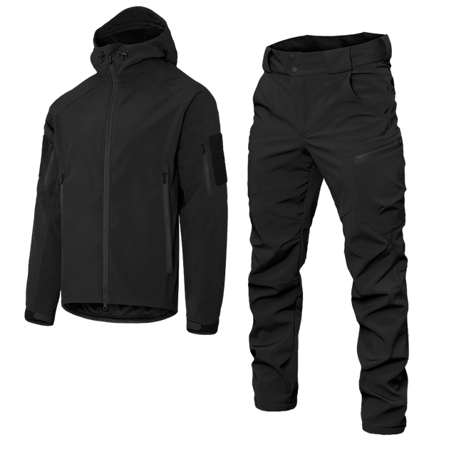 Костюм мужской демисезонный ветро-влагозащитный Softshell GenII Черный XL Kali AI021 куртка с капюшоном штаны с двумя кнопками на поясе повседневный - изображение 1