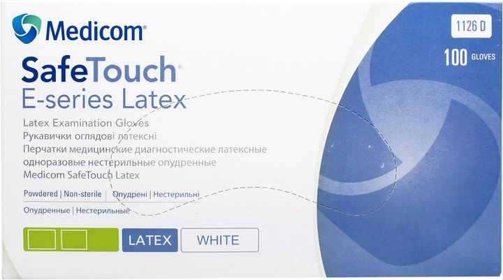 Рукавички оглядові латексні нестерильні Medicom SafeTouch E-series Latex опудрені 50 пар № M (1126-C) - зображення 1