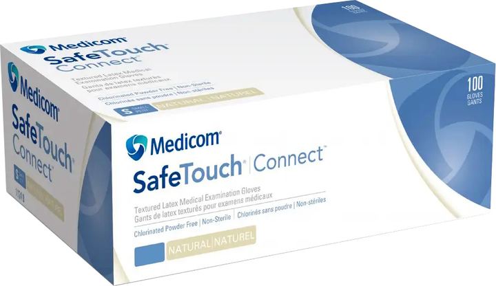 Перчатки смотровые латексные нестерильные Medicom SafeTouch Connect неопудренные 5.5 г 50 пар № M (1124/M) - изображение 1