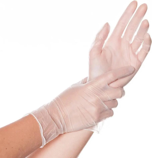Перчатки смотровые виниловые нестерильные Medicom SafeTouch неопудренные прозрачные 50 пар № L (11131-C) - изображение 2