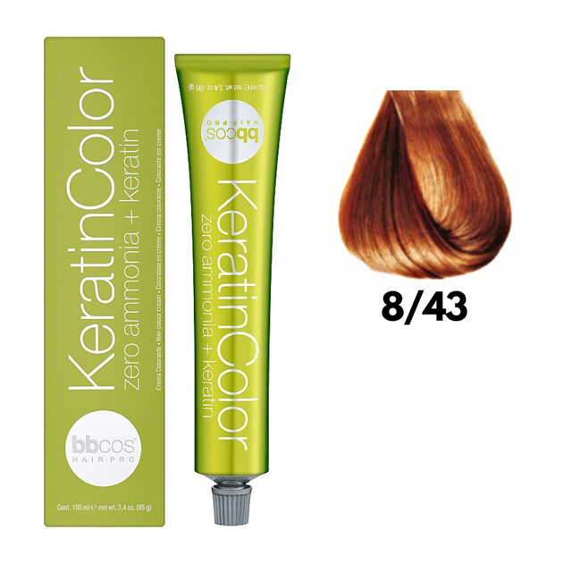 8/43 Крем-фарба для волосся безаміачна BBCOS Keratin Color блондин світло-золотистий мідний 100 мл - Фото 1 8/43 Крем-фарба для волосся безаміачна BBCOS Keratin Color блондин світло-золотистий мідний 100 мл - зображення 1