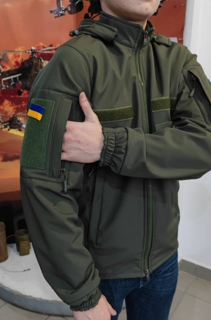 Куртка тактическая Soft Shell водонепроницаемая флис хаки 48 - изображение 2