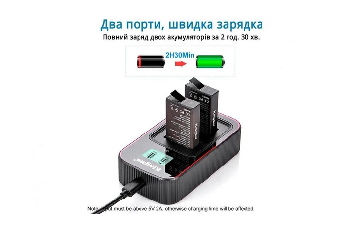 3-Pack SPCC1B комплект з 2 акумуляторів KingMa для GoPro SPCC1B та подвійного зарядного пристрою - Фото 9 3-Pack SPCC1B комплект з 2 акумуляторів KingMa для GoPro SPCC1B та подвійного зарядного пристрою - зображення 9