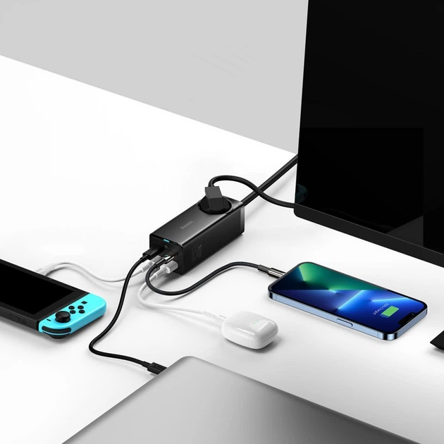 Мережевий фільтр Baseus GaN3 Pro Desktop Powerstrip 65W (2xType-C + 2xUSB + AC(EU)) black - зображення 4