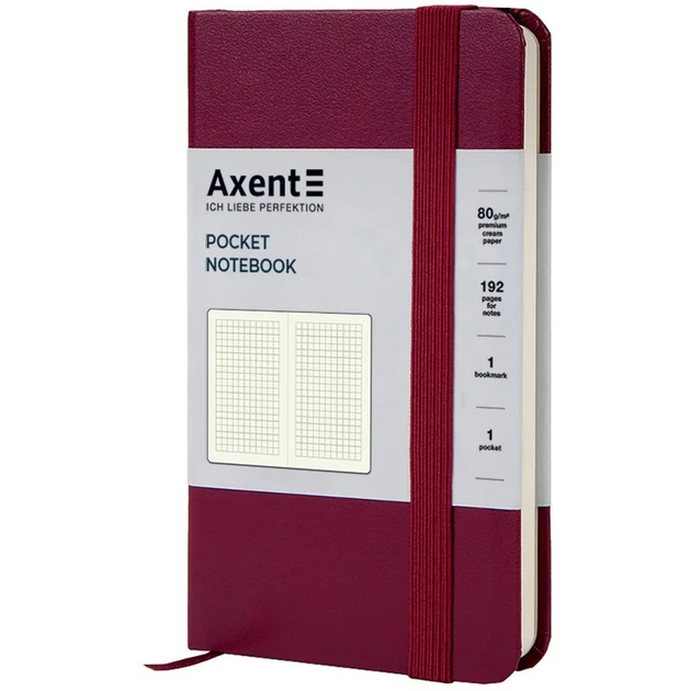 Книга записна Axent Partner, 9.5x14 см, 96 листів, клітка, винна - изображение 2