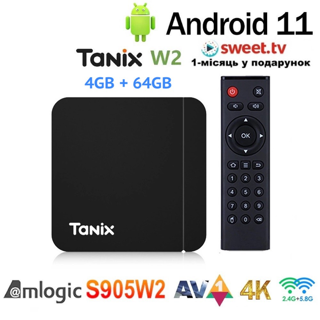 Смарт ТВ Приставка Tanix W2 4/64GB Amlogic S905W2 W2-Pro Android 11 ...