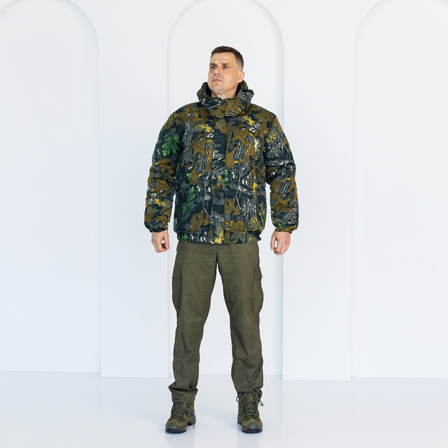 Бушлат зимний камуфляжный Дуб зеленый на флисе и синтепоне, мужская зимняя куртка на резинке 56 - изображение 2