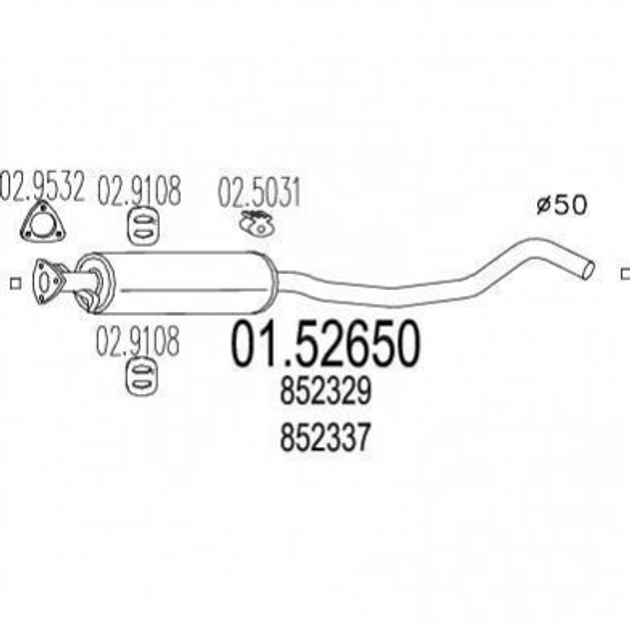 Глушник середній MTS 01.52650 Opel Vectra 852329, 852337, 852872 - зображення 1