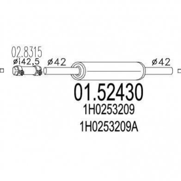 Глушитель средний MTS 01.52430 Volkswagen Vento, Jetta, Passat, Golf 191253209A, 191253209E, 191253209H - изображение 1