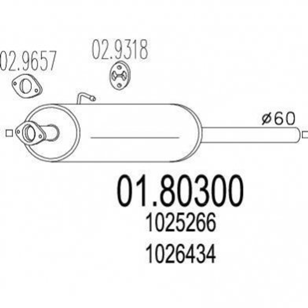 Глушник середній MTS 0180300 Ford Transit 1031210, 1030964, 1026434 - зображення 1