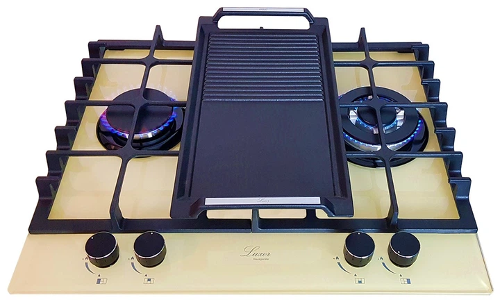 Варочная поверхность газовая Luxor RG 650 Rustik Champagne BK + круглая подставка WOK в подарок бежевый, шампань, слоновая кость - изображение 2