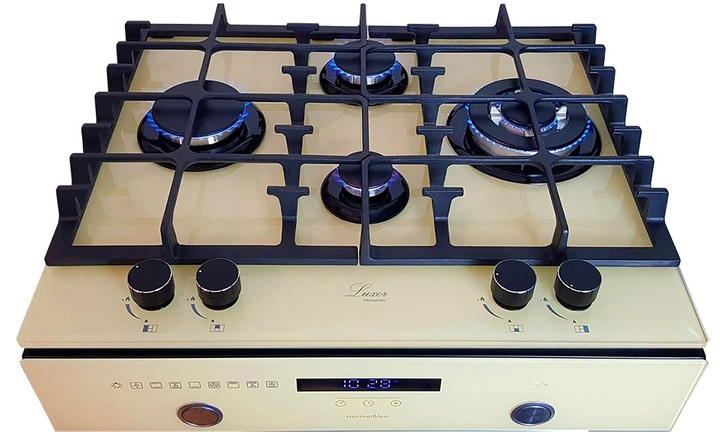 Варочная поверхность газовая Luxor RG 650 Rustik Champagne BK + круглая подставка WOK в подарок бежевый, шампань, слоновая кость - изображение 4