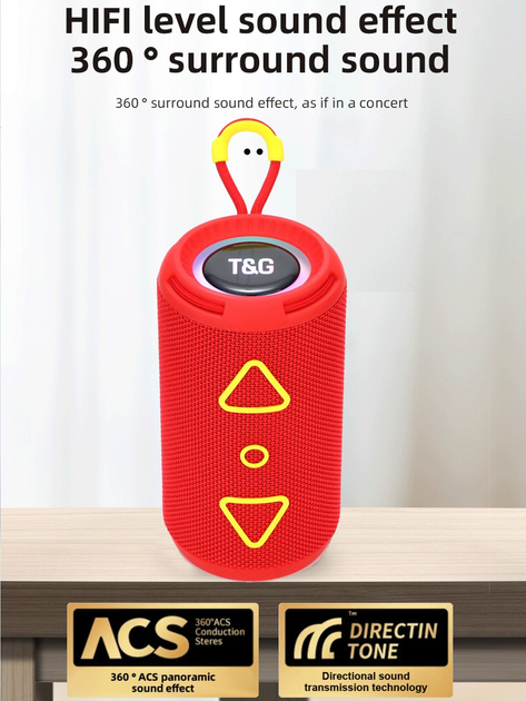 Портативная Bluetooth-колонка TG656 FM-радио/USB/TF 8W с ремешком красный - изображение 3