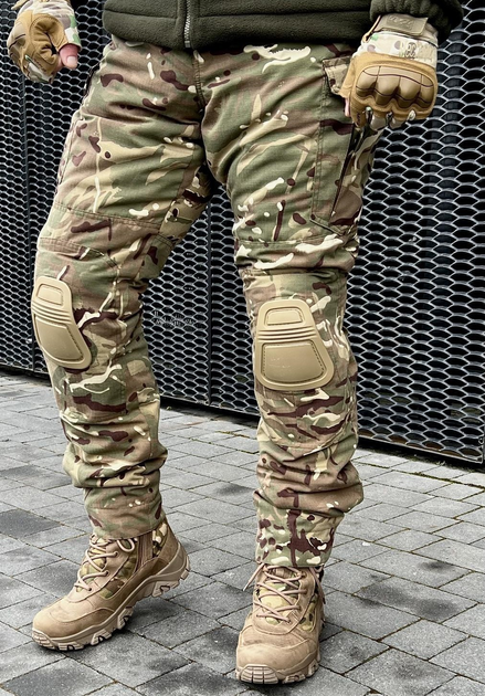 Штаны тактические мультикам зимние с наколенниками, военные штаны утепленные на синтепоне зимние multicam ЗСУ 50 - изображение 1