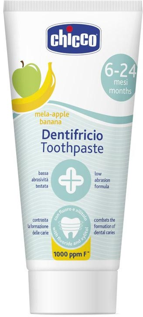Pasta do zębów Chicco Toothpaste z fluorem 1000 ppm o smaku jabłkowo-bananowym 6-24 m 50 ml (8003670918707) - obraz 1