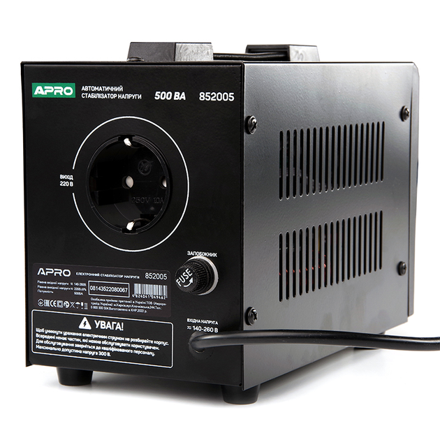 Стабилизатор напряжения релейный APRO AVR-500 : 400 Вт, релейный, Led-дисплей, вес 2.15 кг - изображение 6