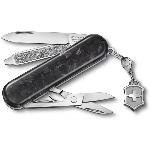 Швейцарский нож Victorinox CLASSIC SD Brilliant Carbon 58мм/5 функций, черные карбоновые накладки - изображение 1