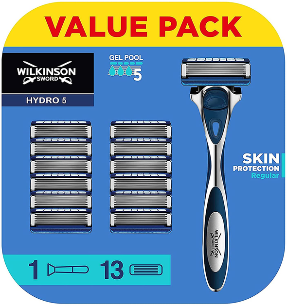 Ручна бритва Wilkinson Hydro 5 Skin Protection Regular зі змінними лезами для чоловіків 1 шт + касети 13 шт (4027800402236) - зображення 1