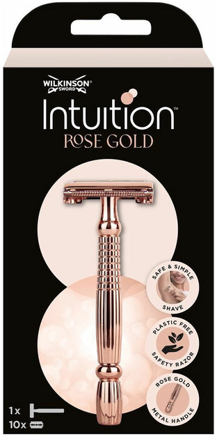 Бритва Wilkinson Sword Intuition Rose Gold класична жіноча зі змінними лезами ручка + 10 лез (4027800255702) - зображення 1