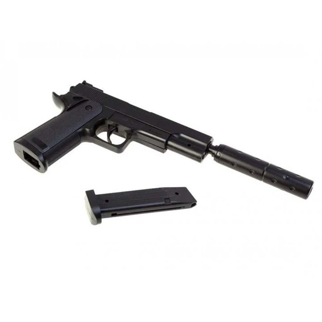 Дитячий страйкбольний пістолет Colt 1911 із пластиковим глушником Galaxy G053B Чорний - зображення 2